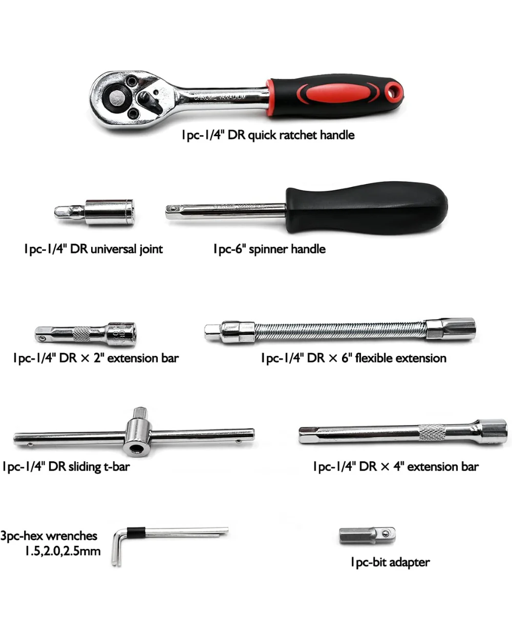 EGOFINE 46 Pieces 1/4" Drive Socket Set Ratchet Wrench DIY - Image 5