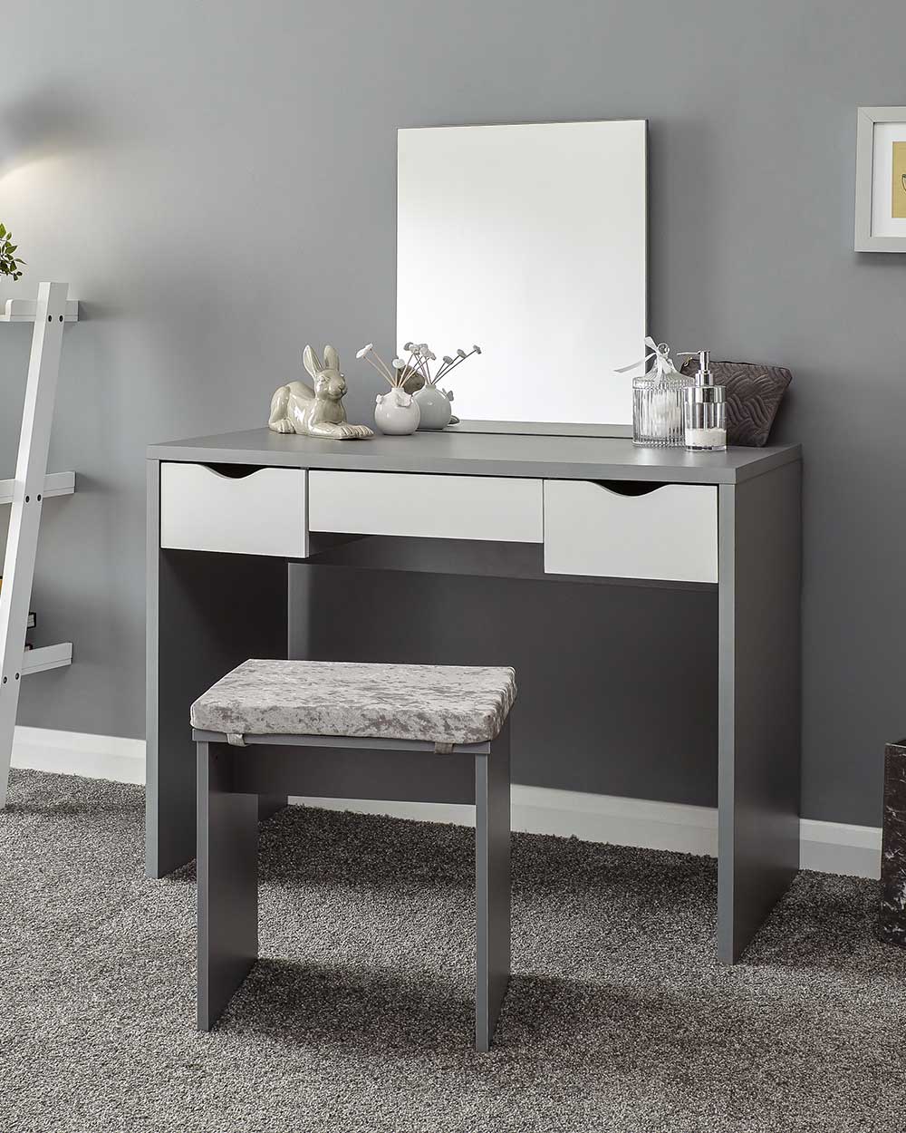 Elizabeth Dressing Table Set Grey + White