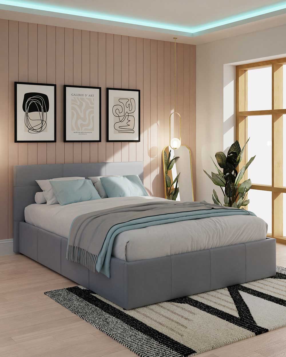 End Lift Ottoman Double Bed 135cm Grey Faux Leather