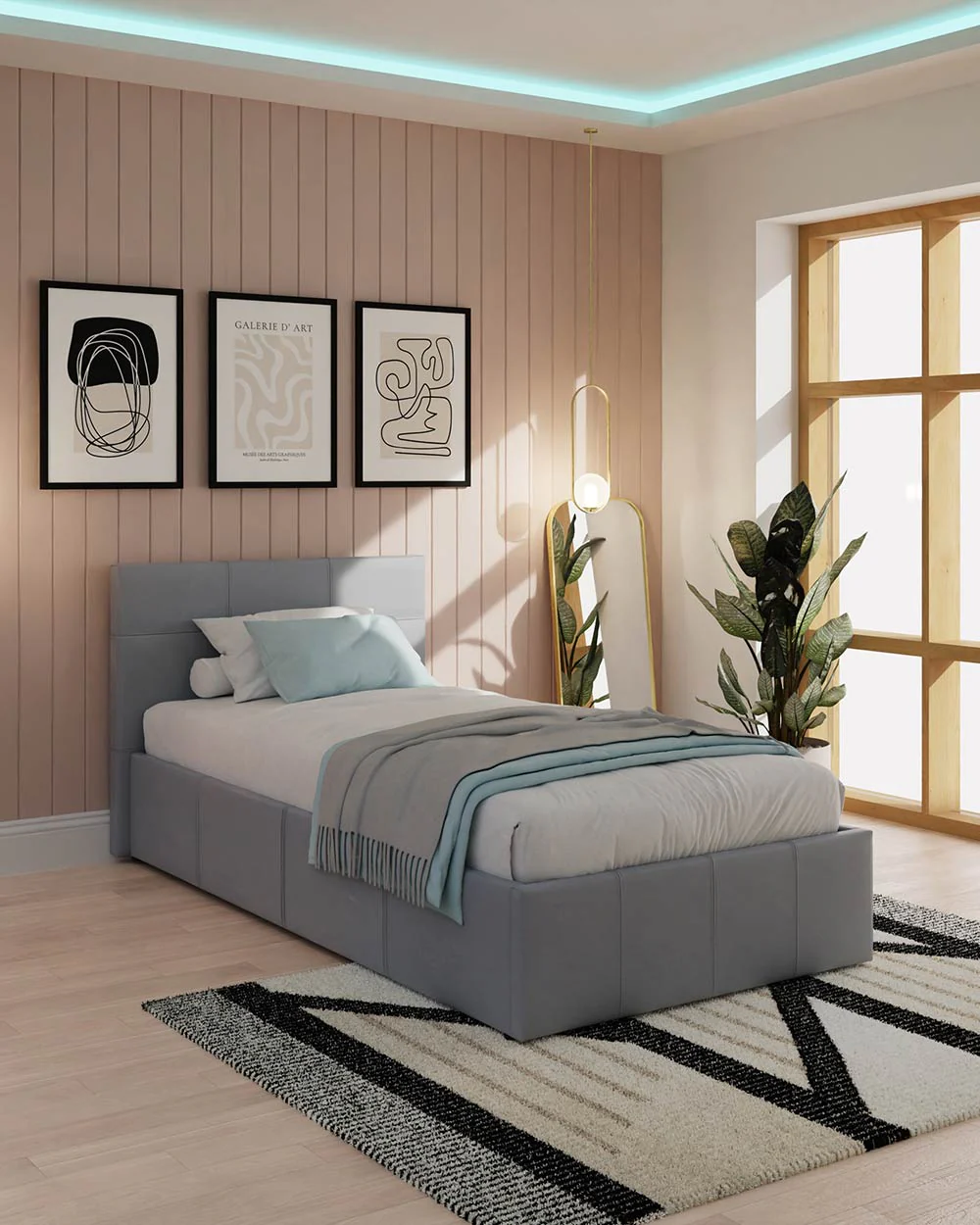 End Lift Ottoman Single Bed Grey Faux Leather 90cm