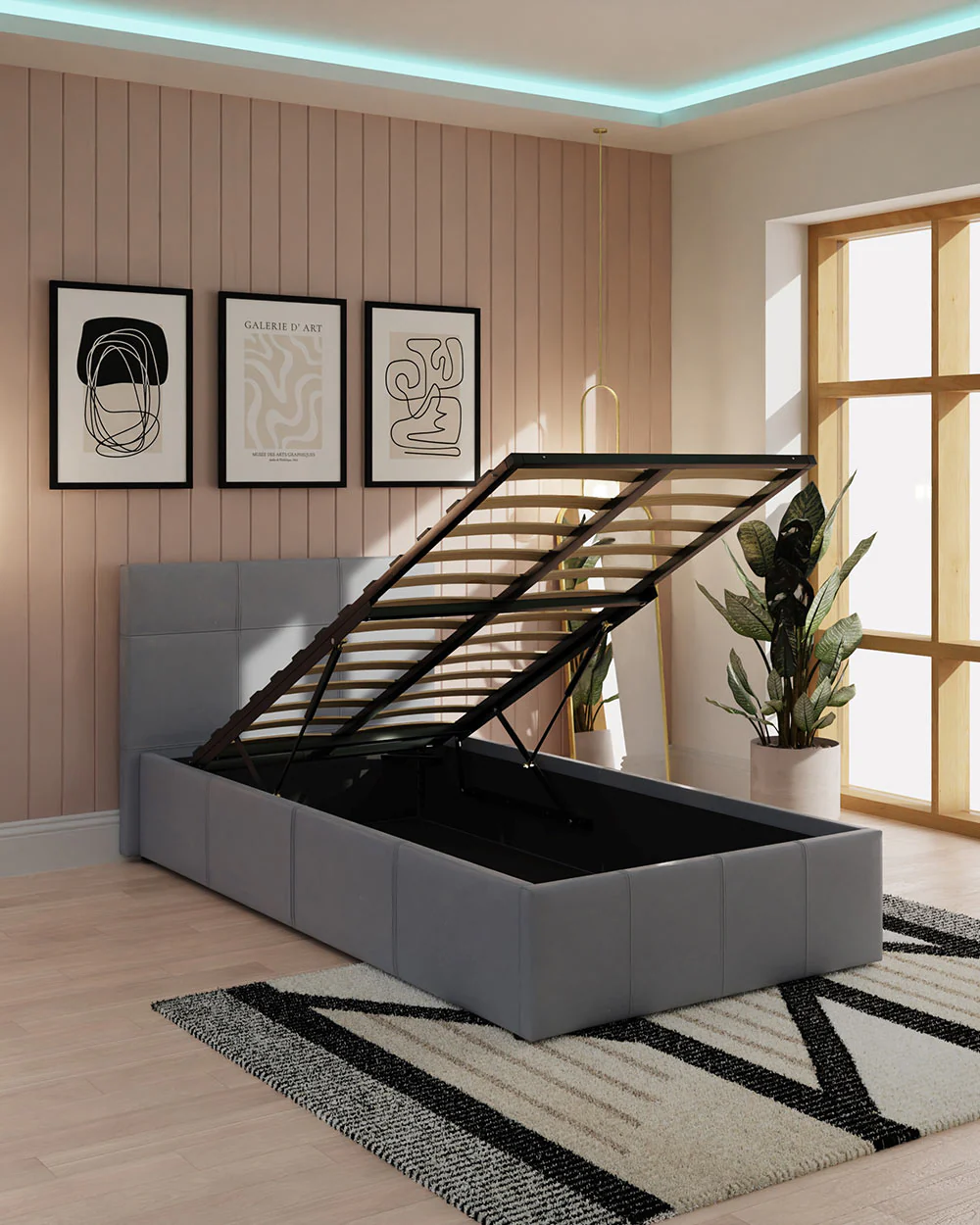 End Lift Ottoman Single Bed Grey Faux Leather 90cm - Image 2