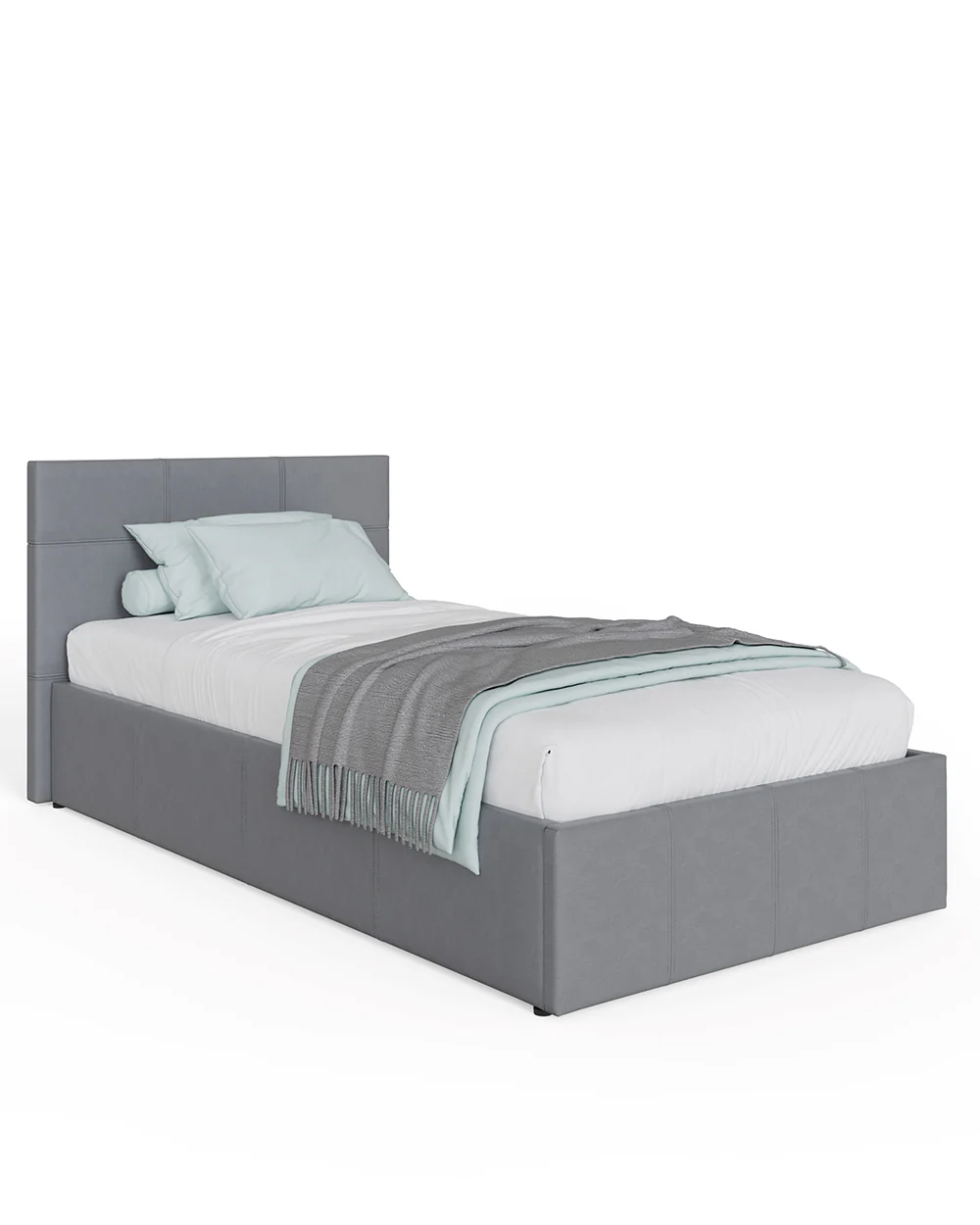 End Lift Ottoman Single Bed Grey Faux Leather 90cm - Image 4