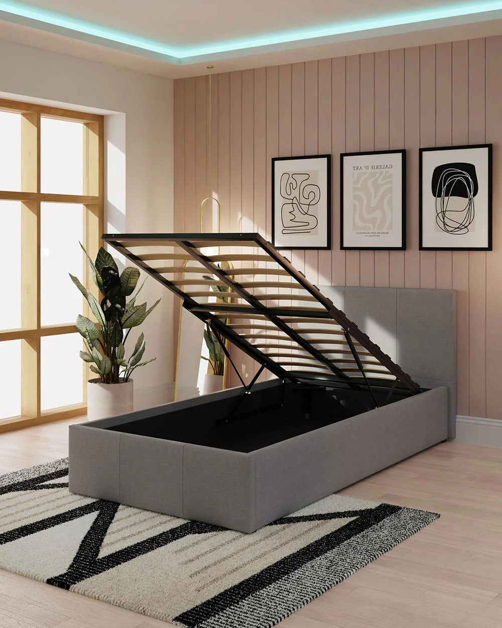 End Lift Ottoman Single Bed Hopsack Fabric Grey 90cm - Image 2