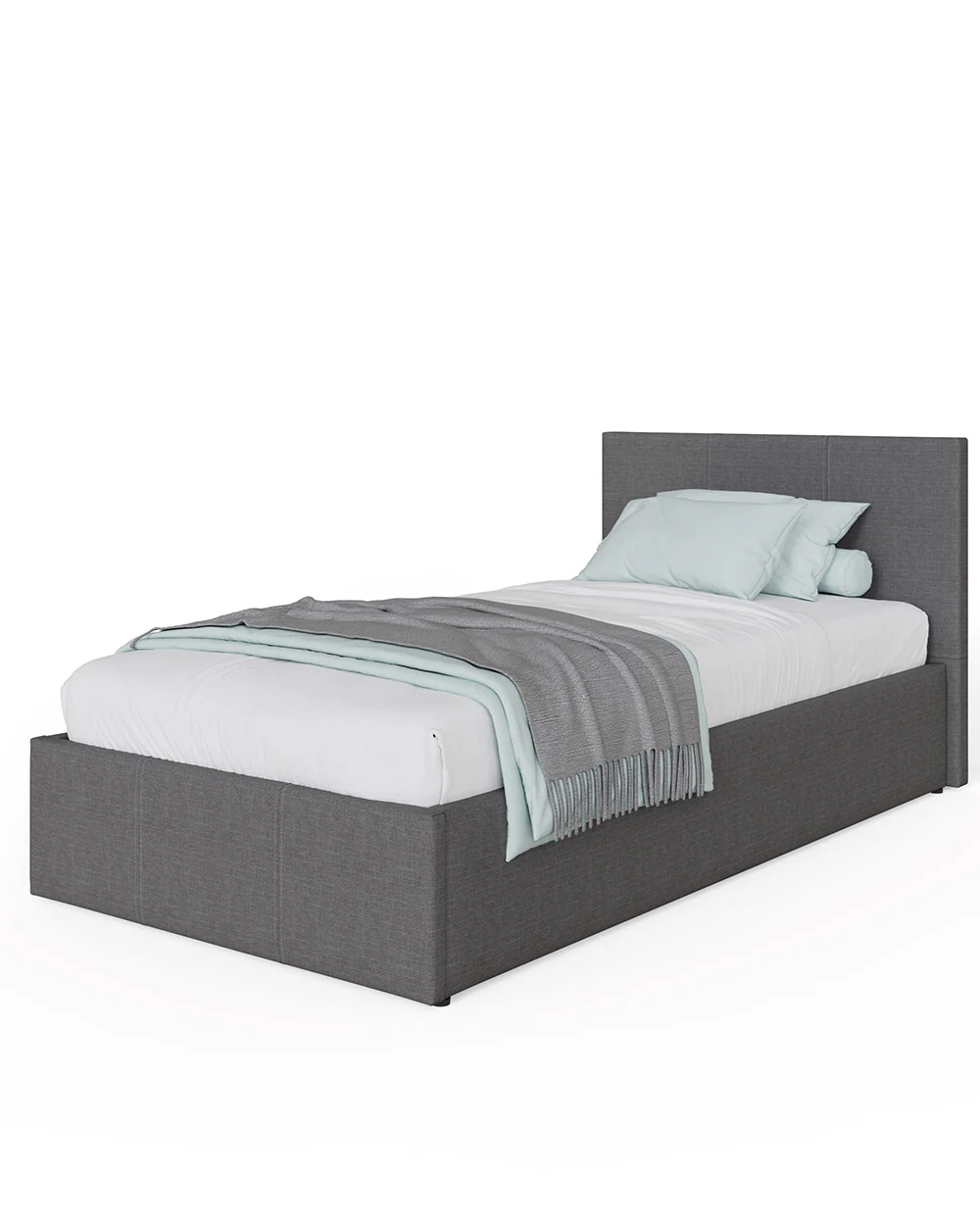 End Lift Ottoman Single Bed Hopsack Fabric Grey 90cm - Image 3