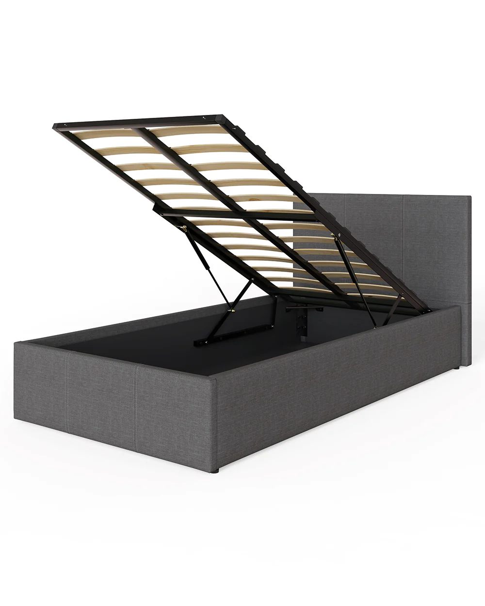 End Lift Ottoman Single Bed Hopsack Fabric Grey 90cm - Image 4