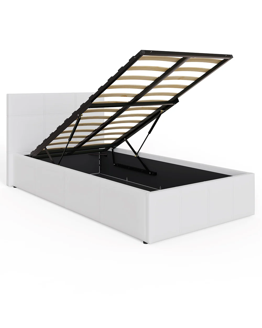 End Lift Ottoman Single Bed White Faux Leather 90cm - Image 3