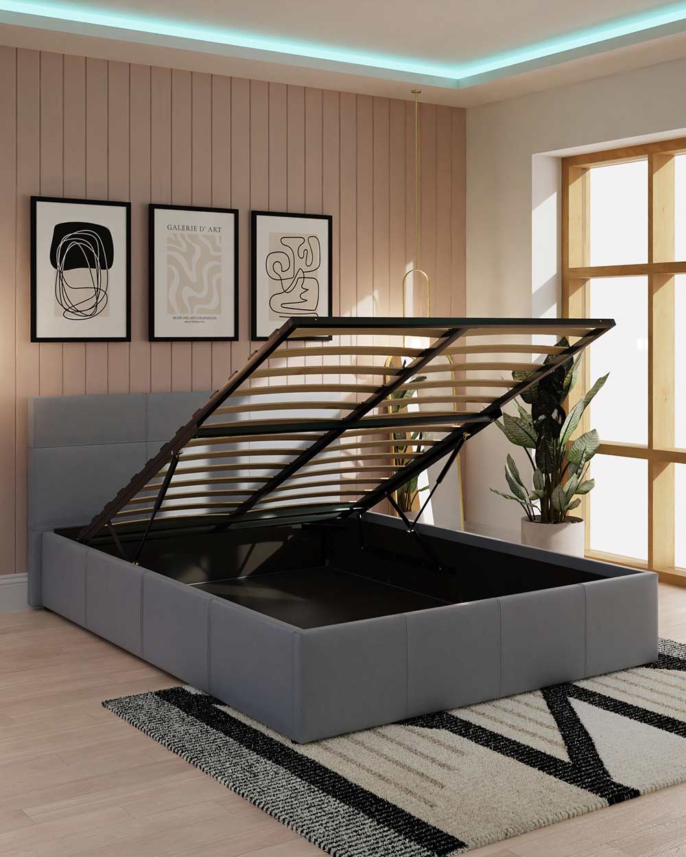 End Lift Ottoman Small Double Bed Grey Faux Leather 120cm - Image 2