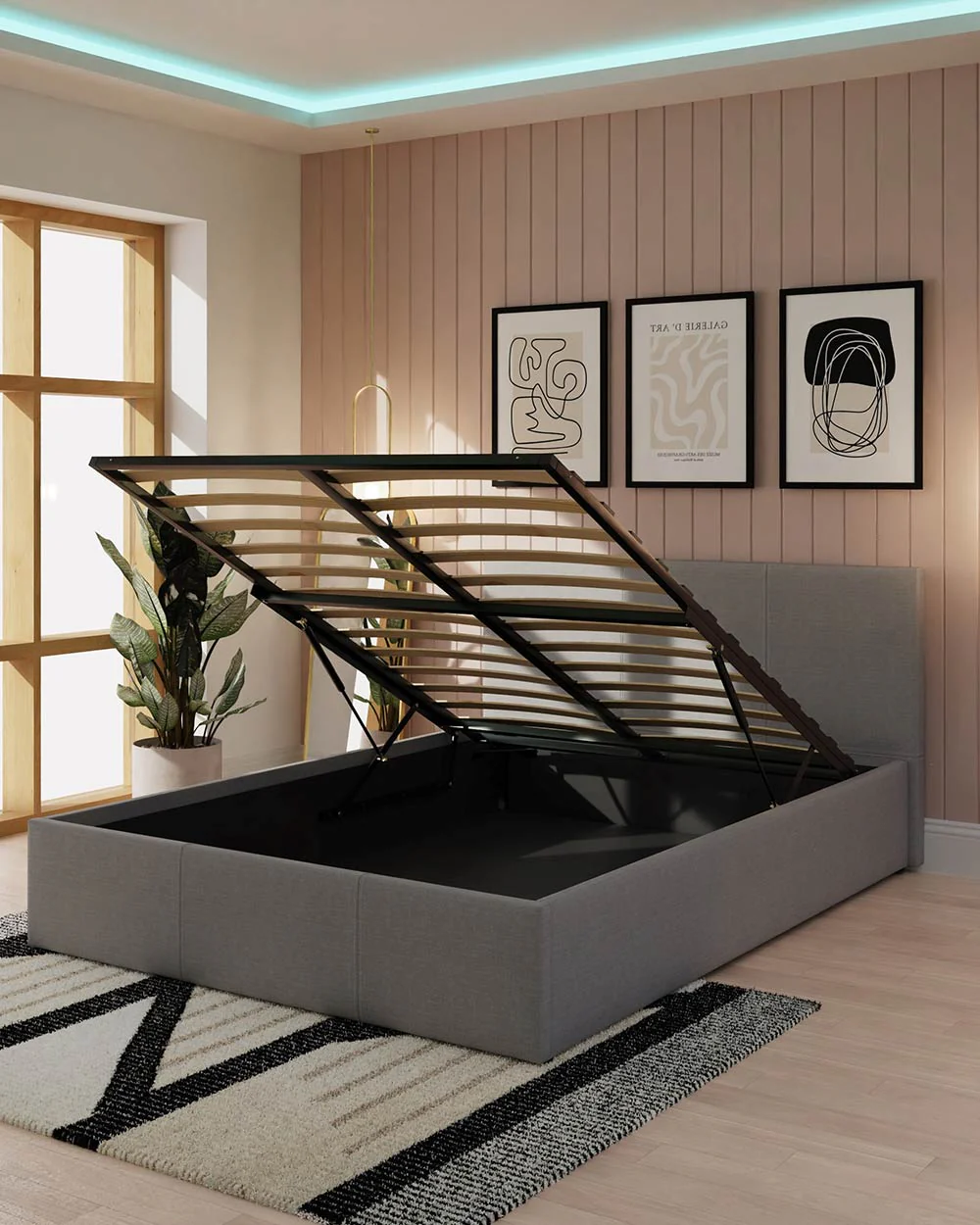 End Lift Ottoman Double Bed Hopsack Fabric Grey - Image 2