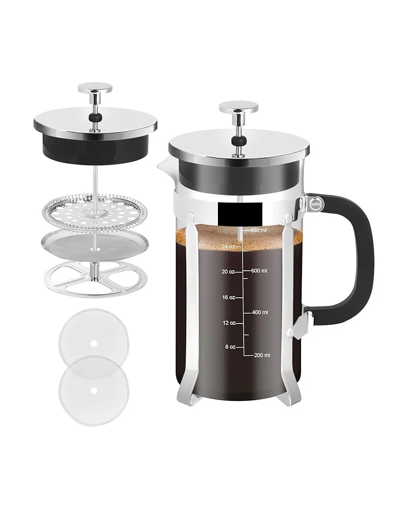 French Press Coffee Maker 34oz Glass Chrome - Image 2
