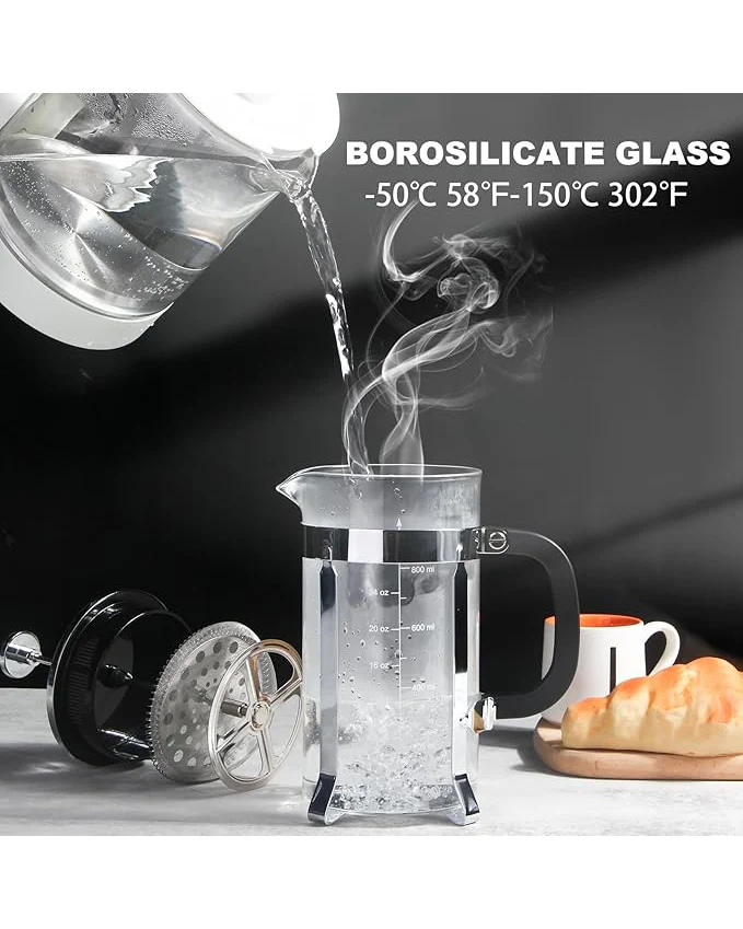 French Press Coffee Maker 34oz Glass Chrome - Image 4