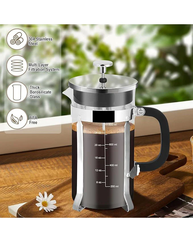 French Press Coffee Maker 34oz Glass Chrome - Image 5