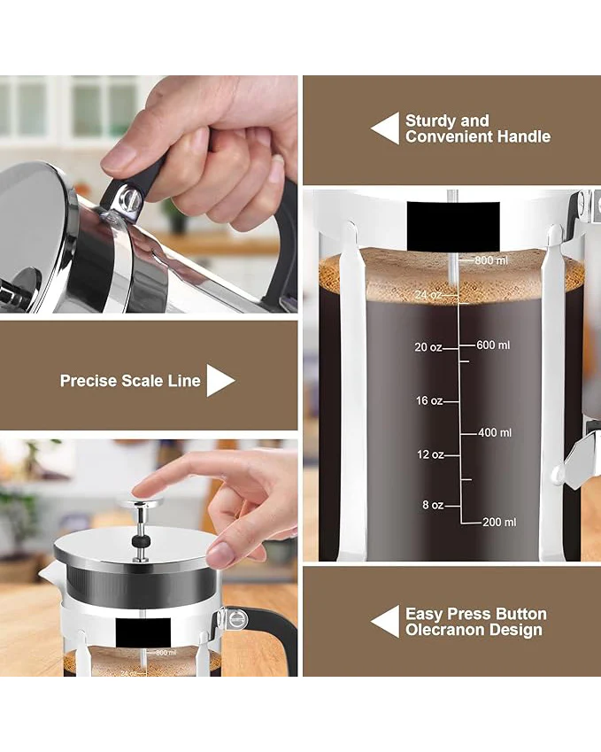 French Press Coffee Maker 34oz Glass Chrome - Image 7