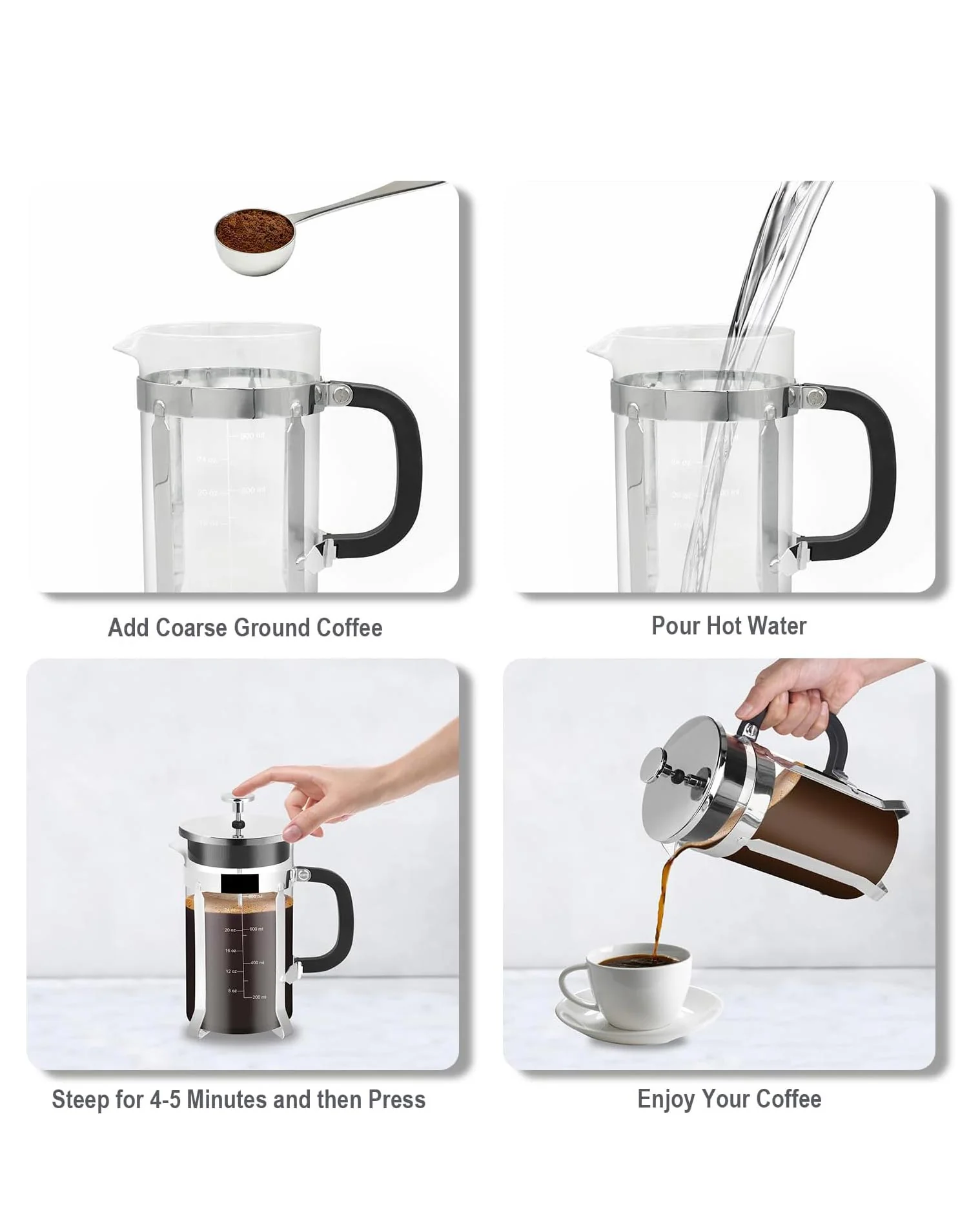 French Press Coffee Maker 34oz Glass Chrome - Image 8
