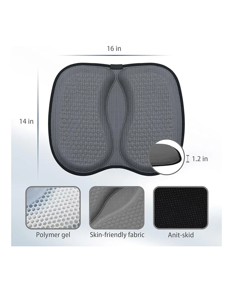 Gel Seat Cushion Pad Non-Slip for Car Seat Wheelchair Grey - Image 2