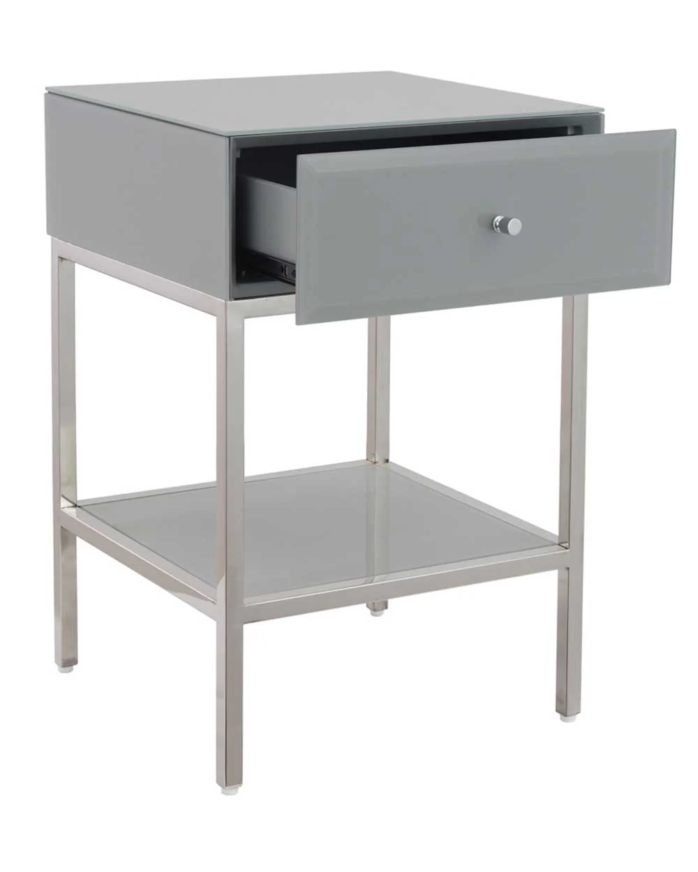 Glass Bedside Table With One Drawer, Boston Grey - Image 3