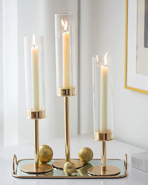 Gold Glass Candlestick Holders 3pcs 48/42/36cm - Image 3