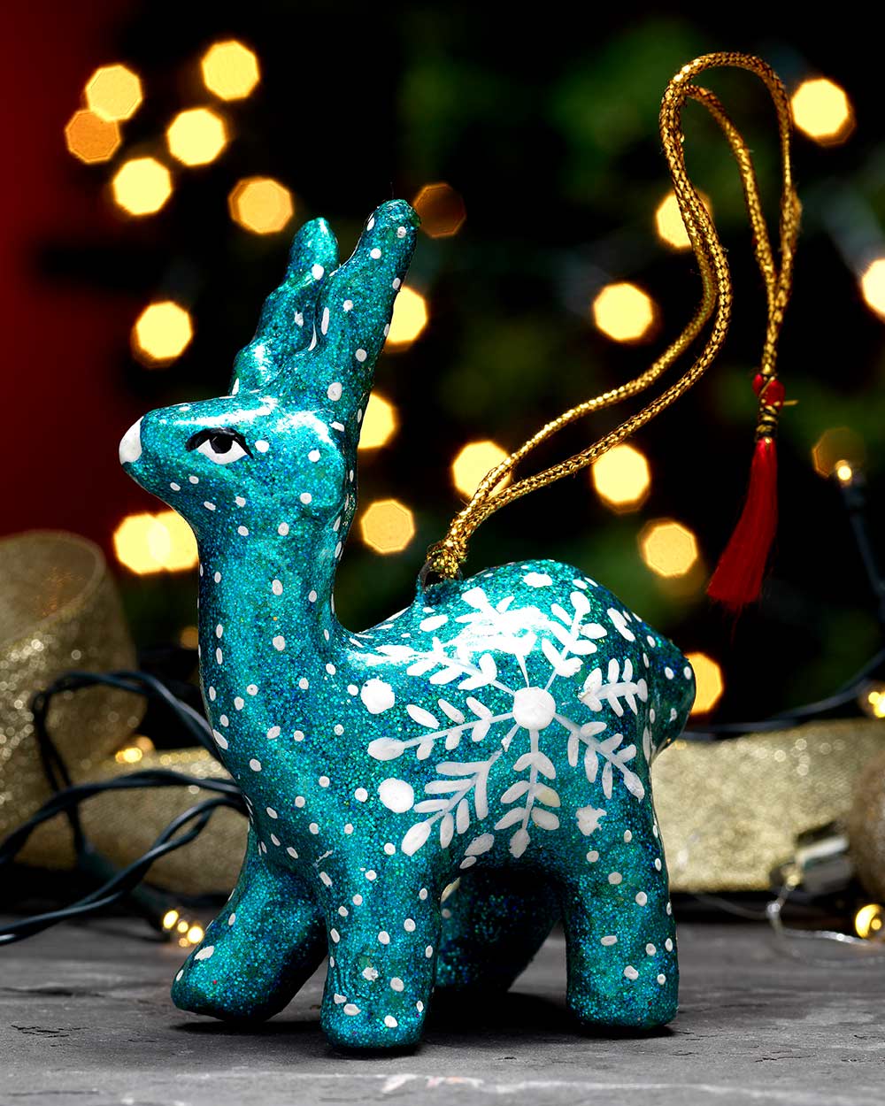 Handmade Reindeer Christmas Decoration Blue