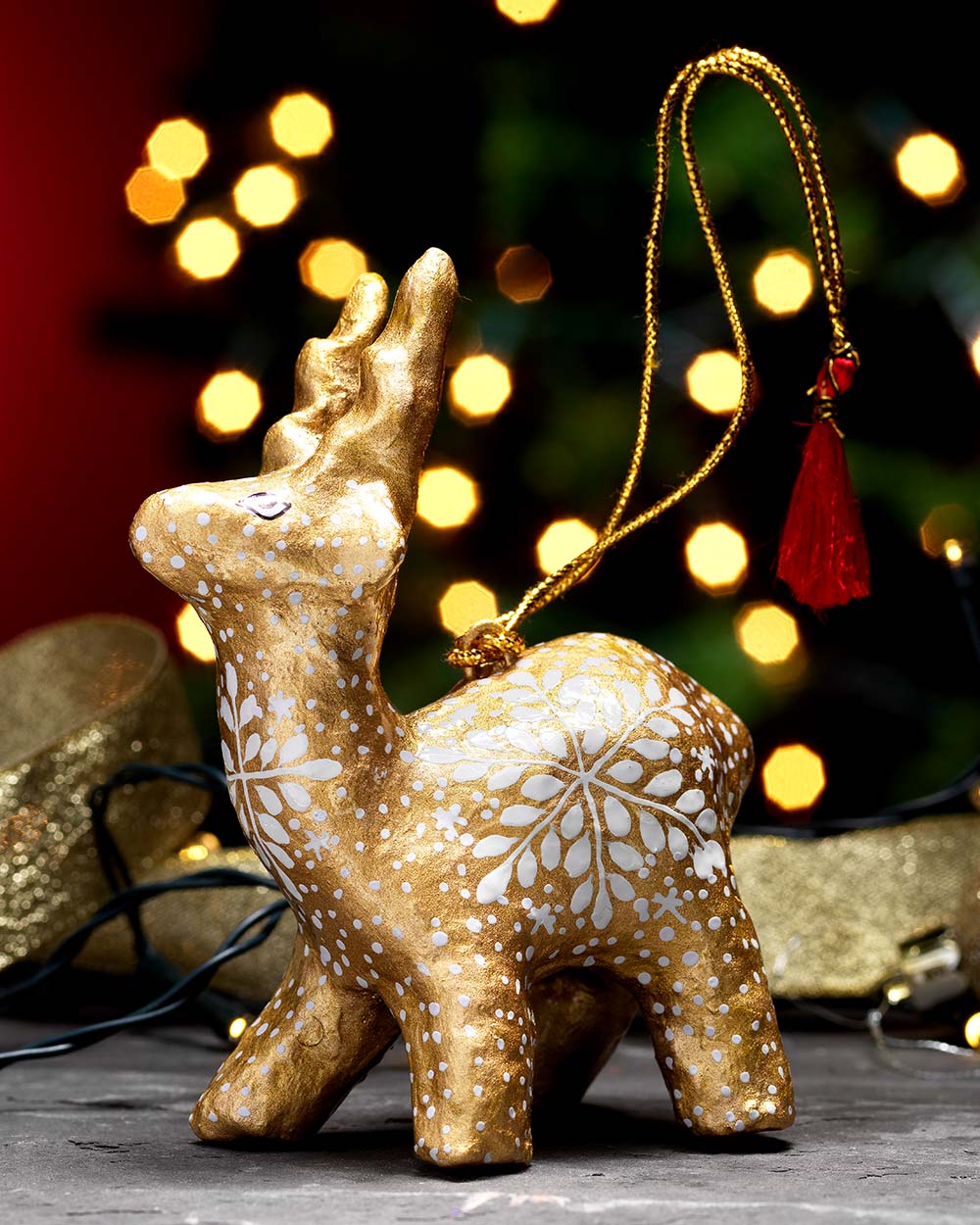 Handmade Reindeer Christmas Decoration Gold