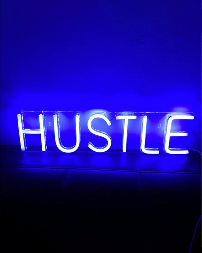 Hustle LED Neon Sign Novelty Light USB Blue 19.7x4.9”
