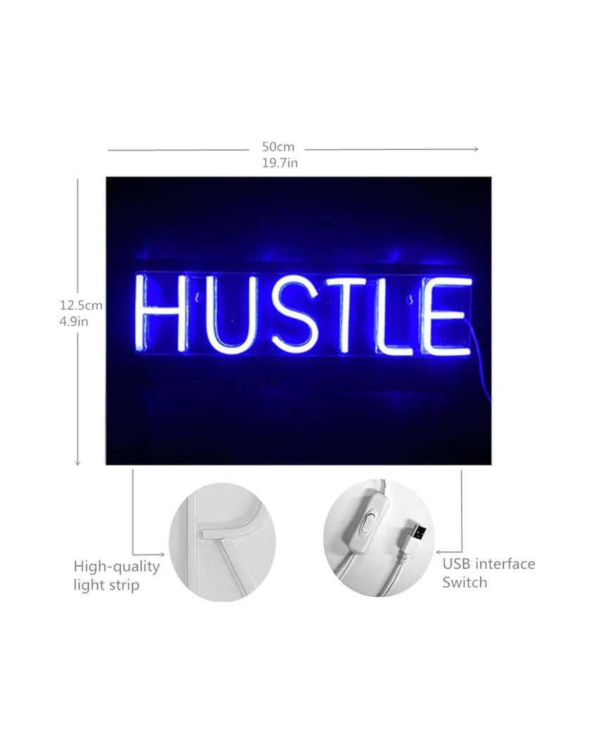 Hustle LED Neon Sign Novelty Light USB Blue 19.7x4.9” - Image 2