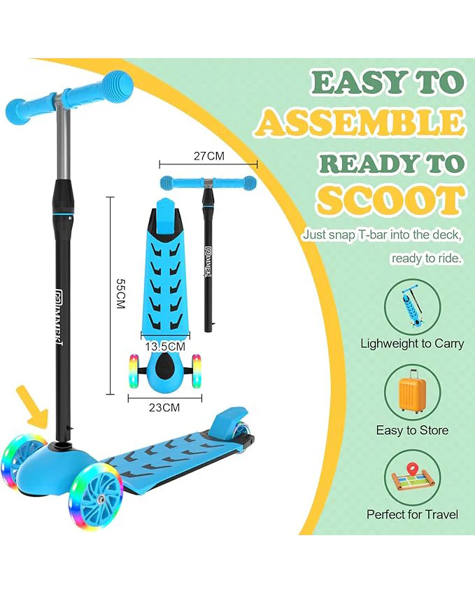 IMMEK Kids Scooter LED Light-Up Wheels Adjustable Blue - Image 2