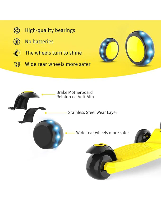 IMMEK Kids Scooter LED Light-Up Wheels Adjustable Yellow - Image 5