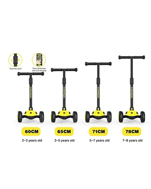 IMMEK Kids Scooter LED Light-Up Wheels Adjustable Yellow - Image 6