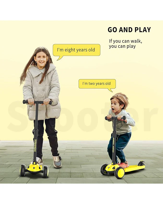 IMMEK Kids Scooter LED Light-Up Wheels Adjustable Yellow - Image 7