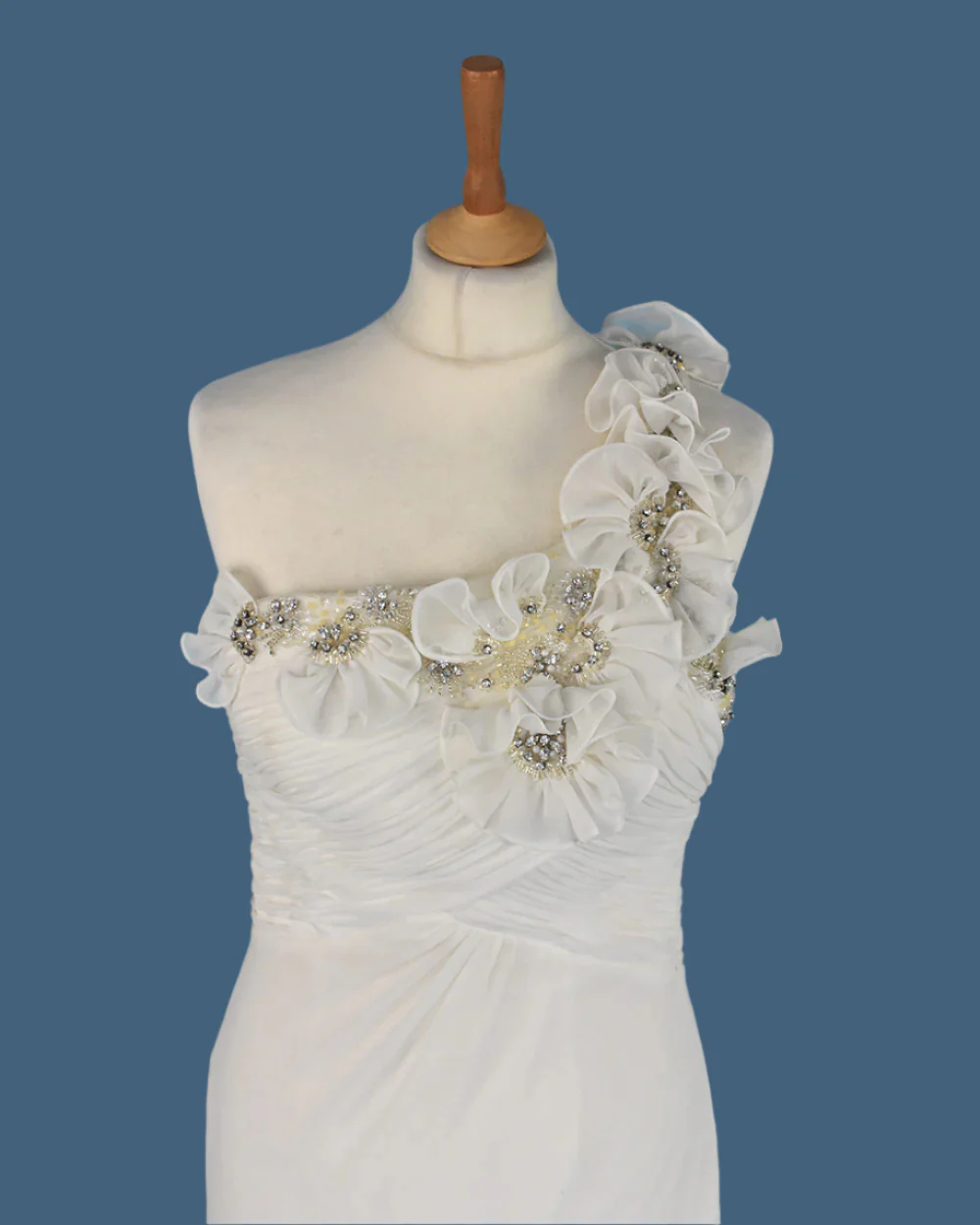 Ivory Chiffon Column One Shoulder Wedding Dress Size 10 - Image 3