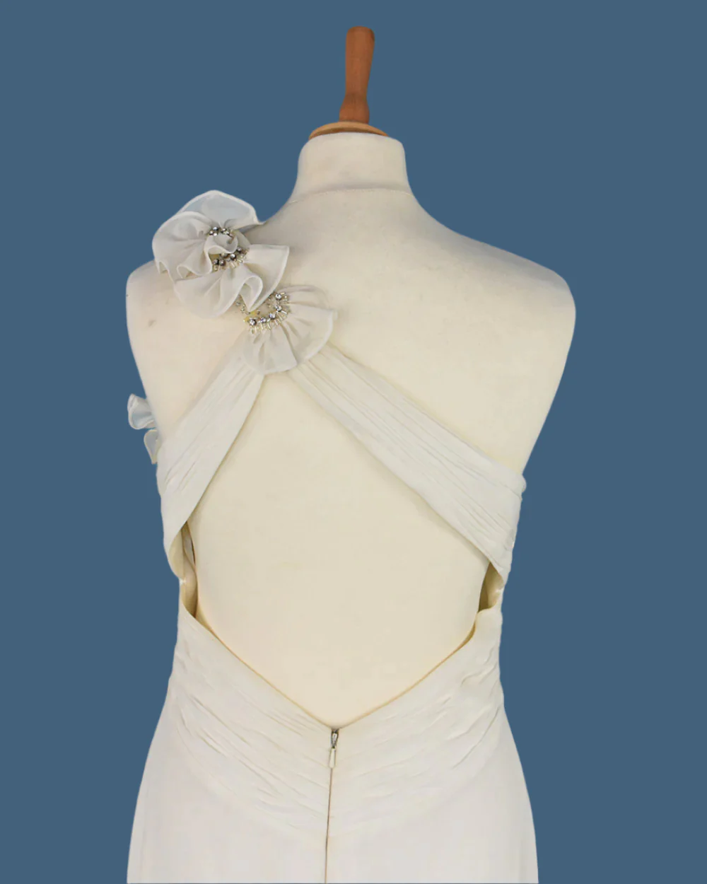 Ivory Chiffon Column One Shoulder Wedding Dress Size 10 - Image 4