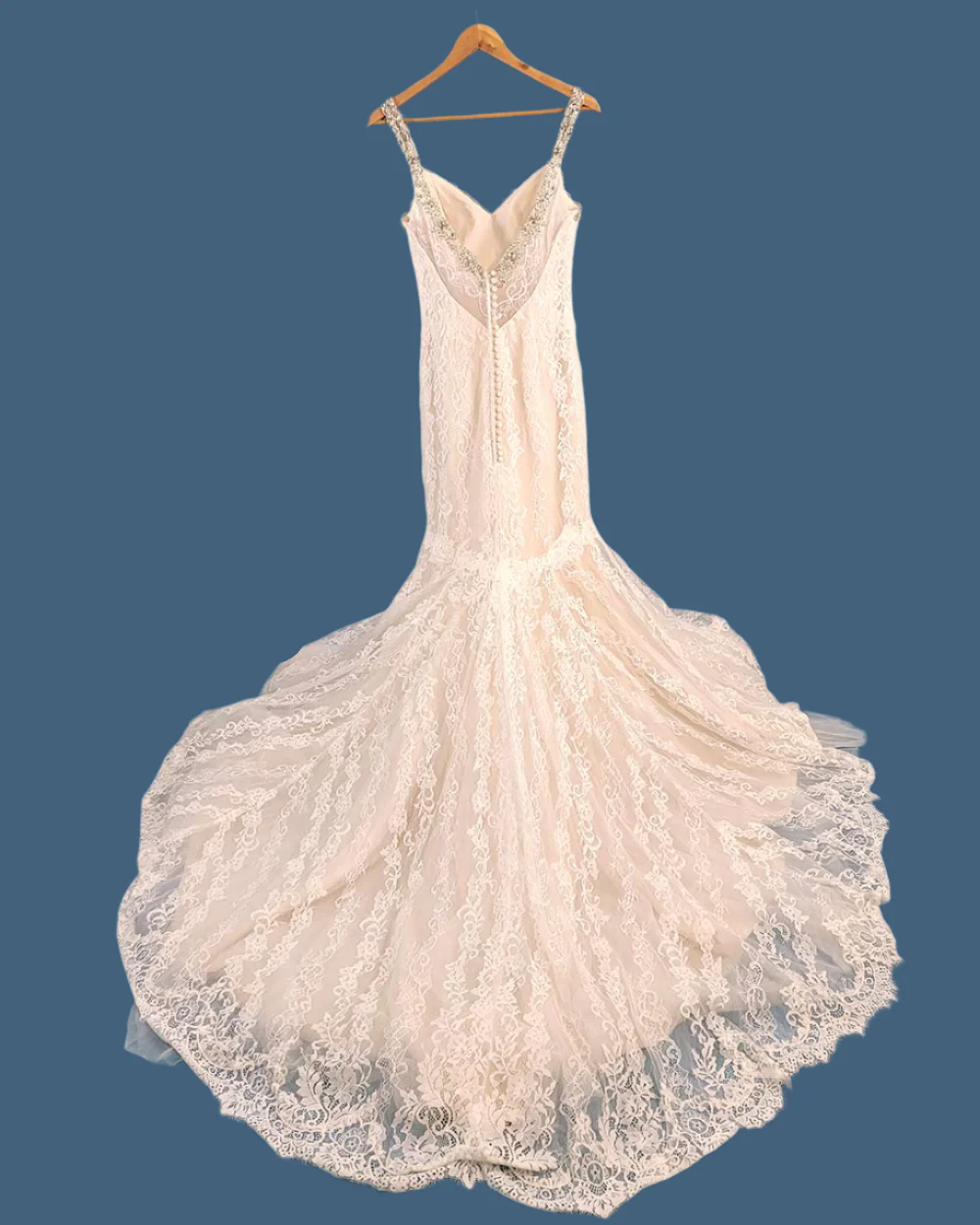 Jasmine Collection Champagne Fitted Strap Wedding Dress Size 8 - Image 10