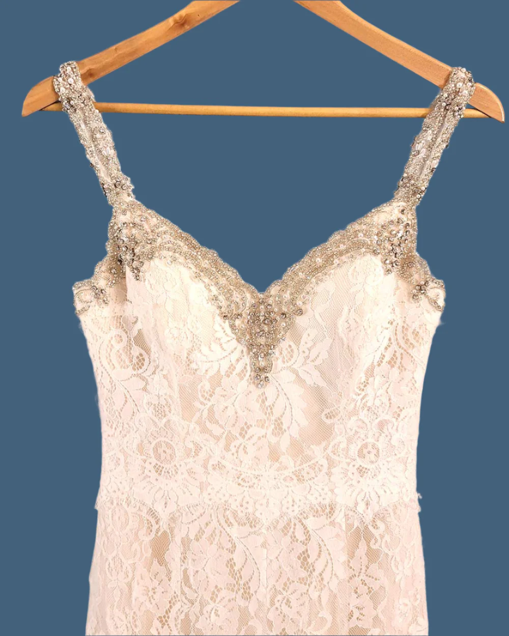 Jasmine Collection Champagne Fitted Strap Wedding Dress Size 8 - Image 4