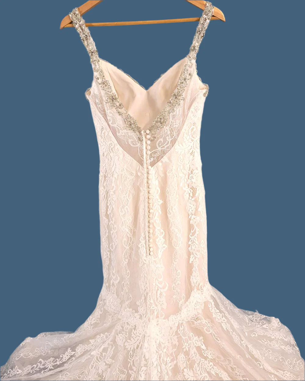 Jasmine Collection Champagne Fitted Strap Wedding Dress Size 8 - Image 8