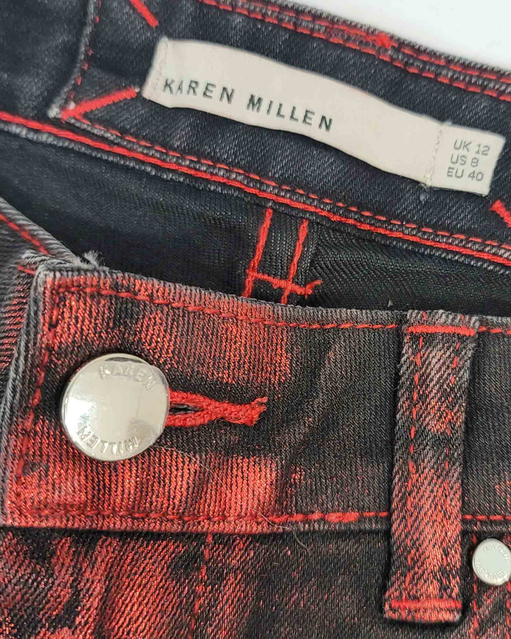 Karen Millen Black Red Metalic Jeans UK12 - Image 2