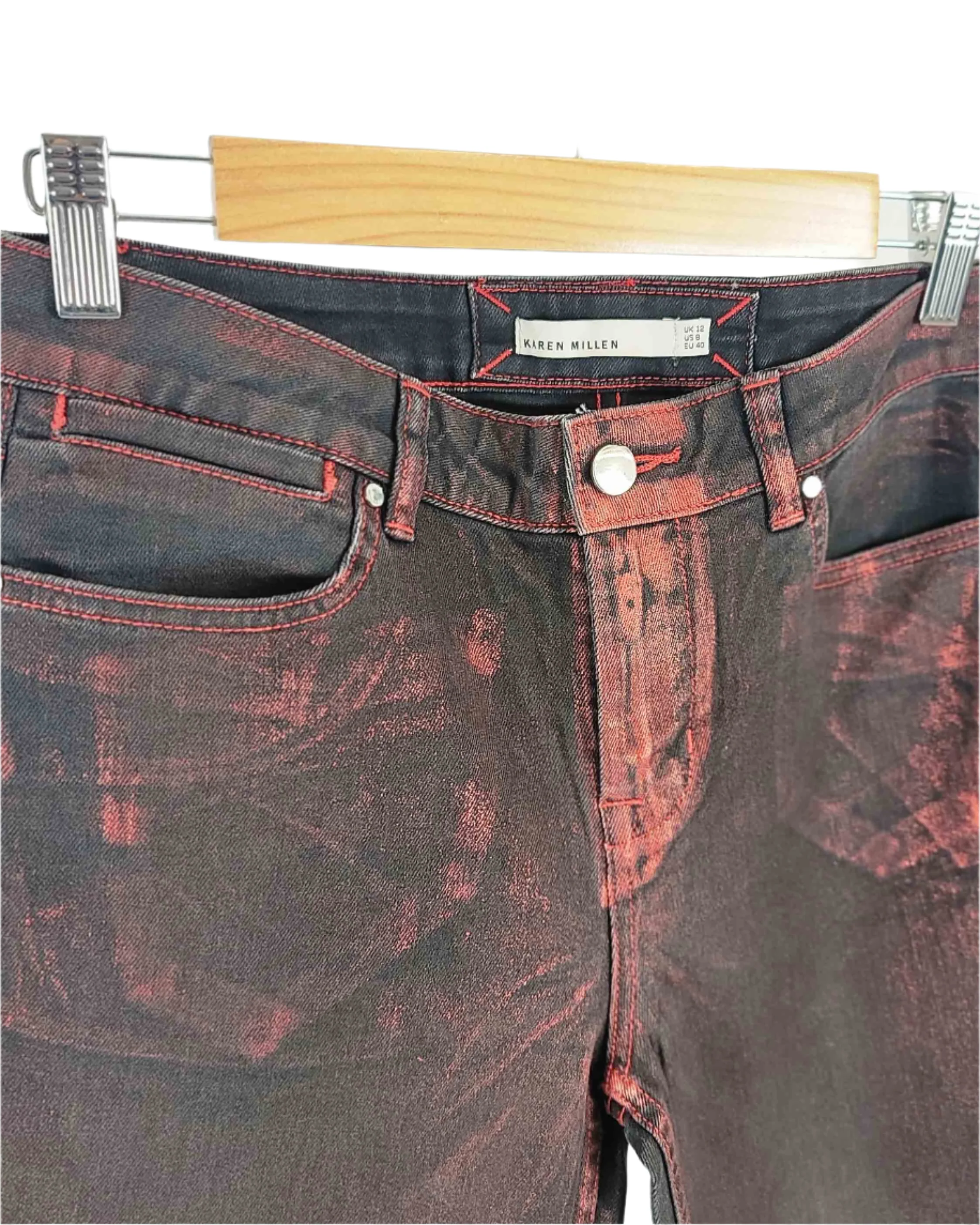 Karen Millen Black Red Metalic Jeans UK12 - Image 3