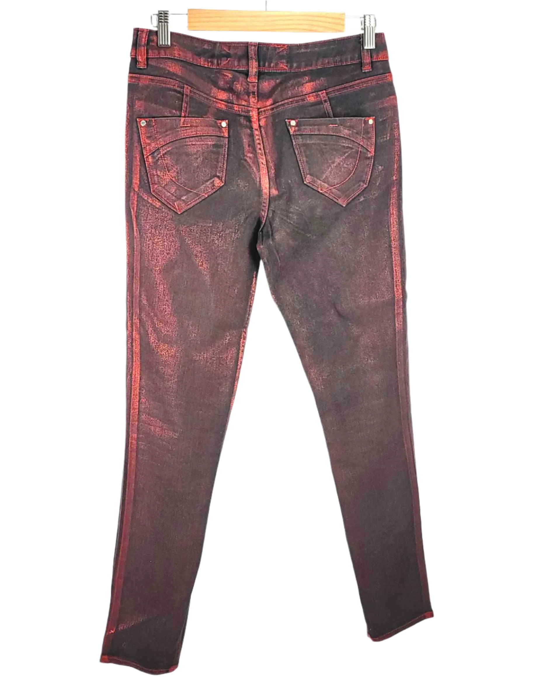 Karen Millen Black Red Metalic Jeans UK12 - Image 4