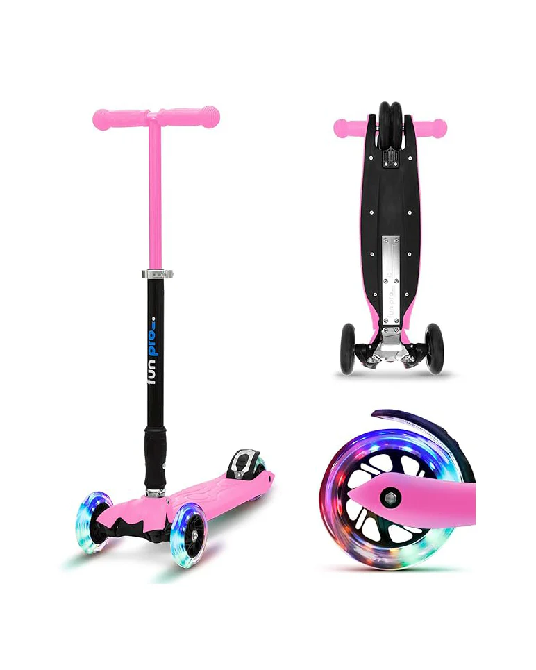 Kids Scooter LED Wheels Adjustable Pink Age 6 +