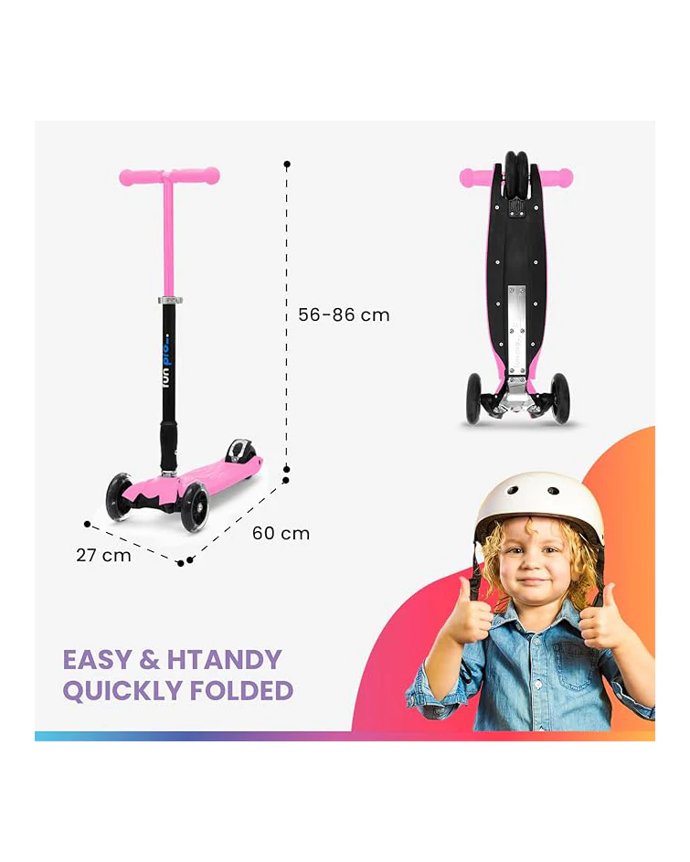 Kids Scooter LED Wheels Adjustable Pink Age 6 + - Image 3
