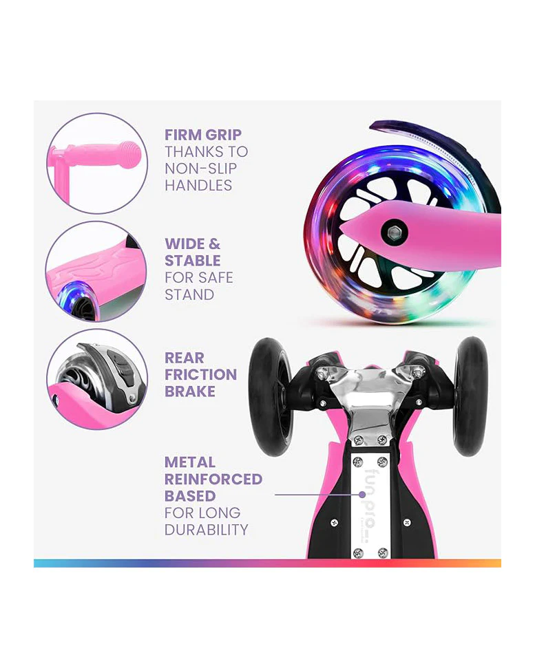 Kids Scooter LED Wheels Adjustable Pink Age 6 + - Image 4