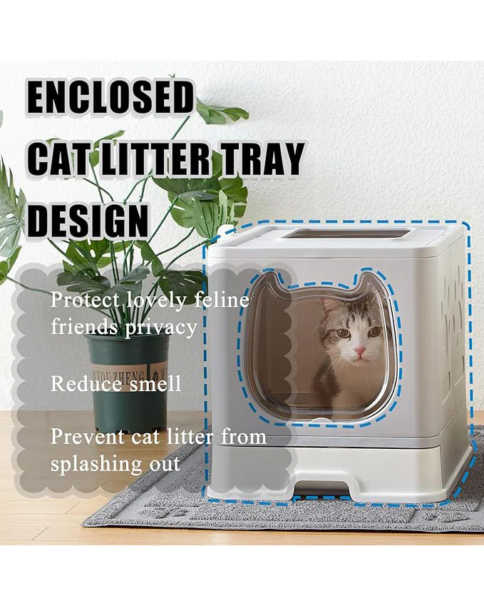Kitten Cat Rabbit Foldable Litter Box Tray with Lid Grey - Image 5