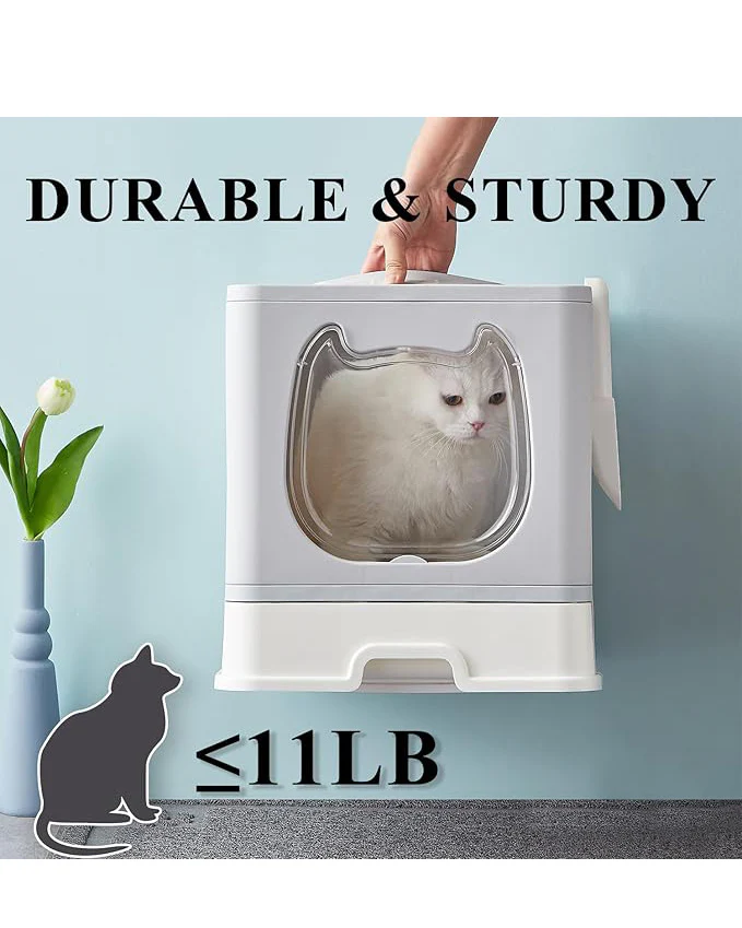 Kitten Cat Rabbit Foldable Litter Box Tray with Lid Grey - Image 6