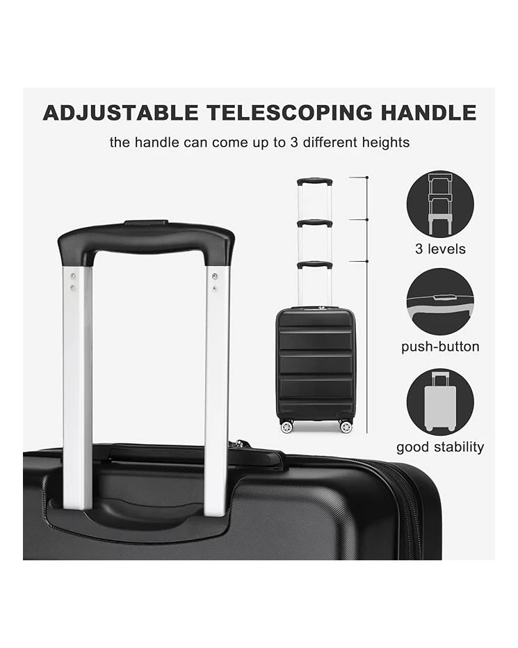 Kono 20 Inch Cabin Suitcase Lightweight Hard Shell Black - Image 2