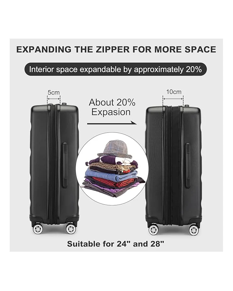 Kono 20 Inch Cabin Suitcase Lightweight Hard Shell Black - Image 3