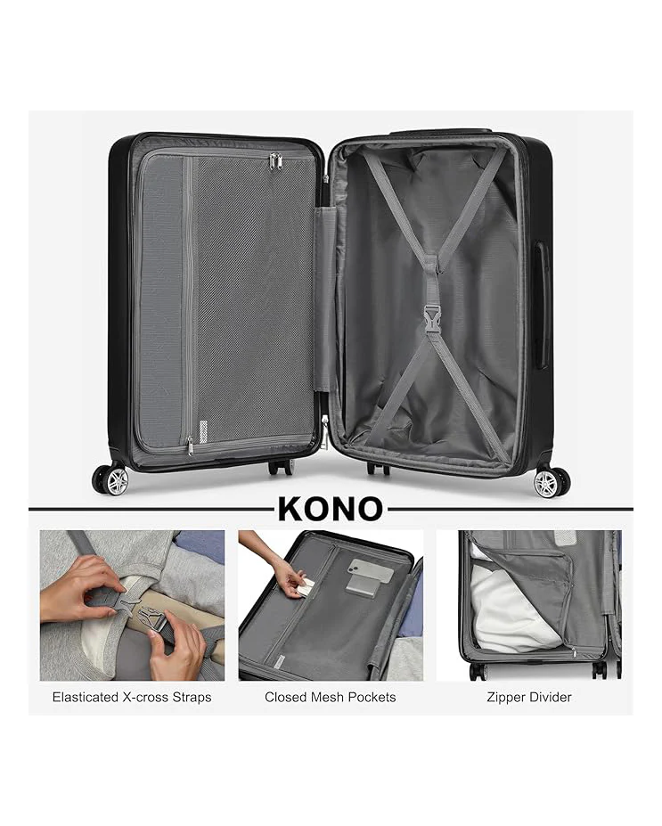 Kono 20 Inch Cabin Suitcase Lightweight Hard Shell Black - Image 4