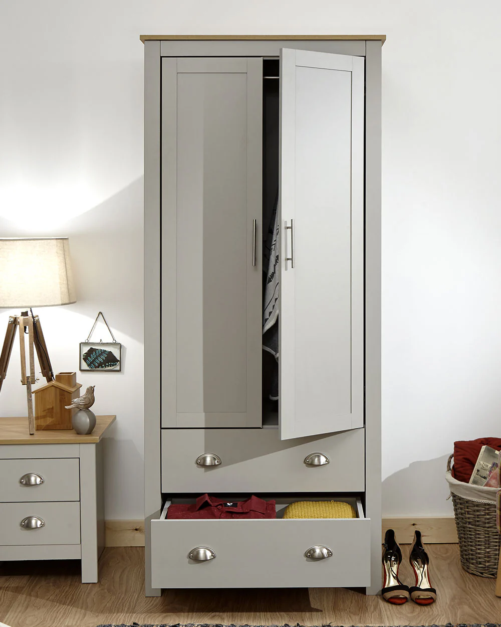 Lancaster 2 Door 2 Drawer Wardrobe Grey - Image 2