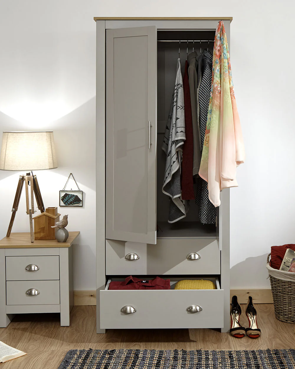 Lancaster 2 Door 2 Drawer Wardrobe Grey - Image 4