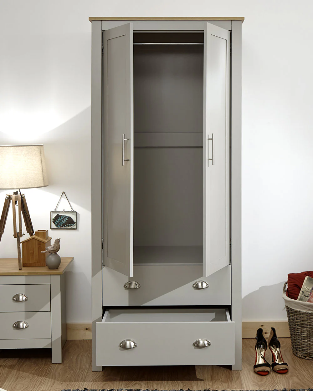 Lancaster 2 Door 2 Drawer Wardrobe Grey - Image 5