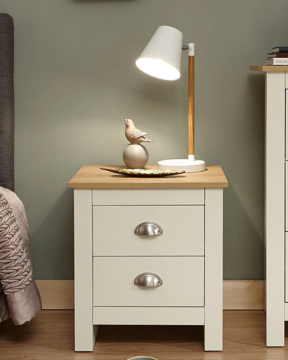 Lancaster 2 Drawer Bedside Table Cream