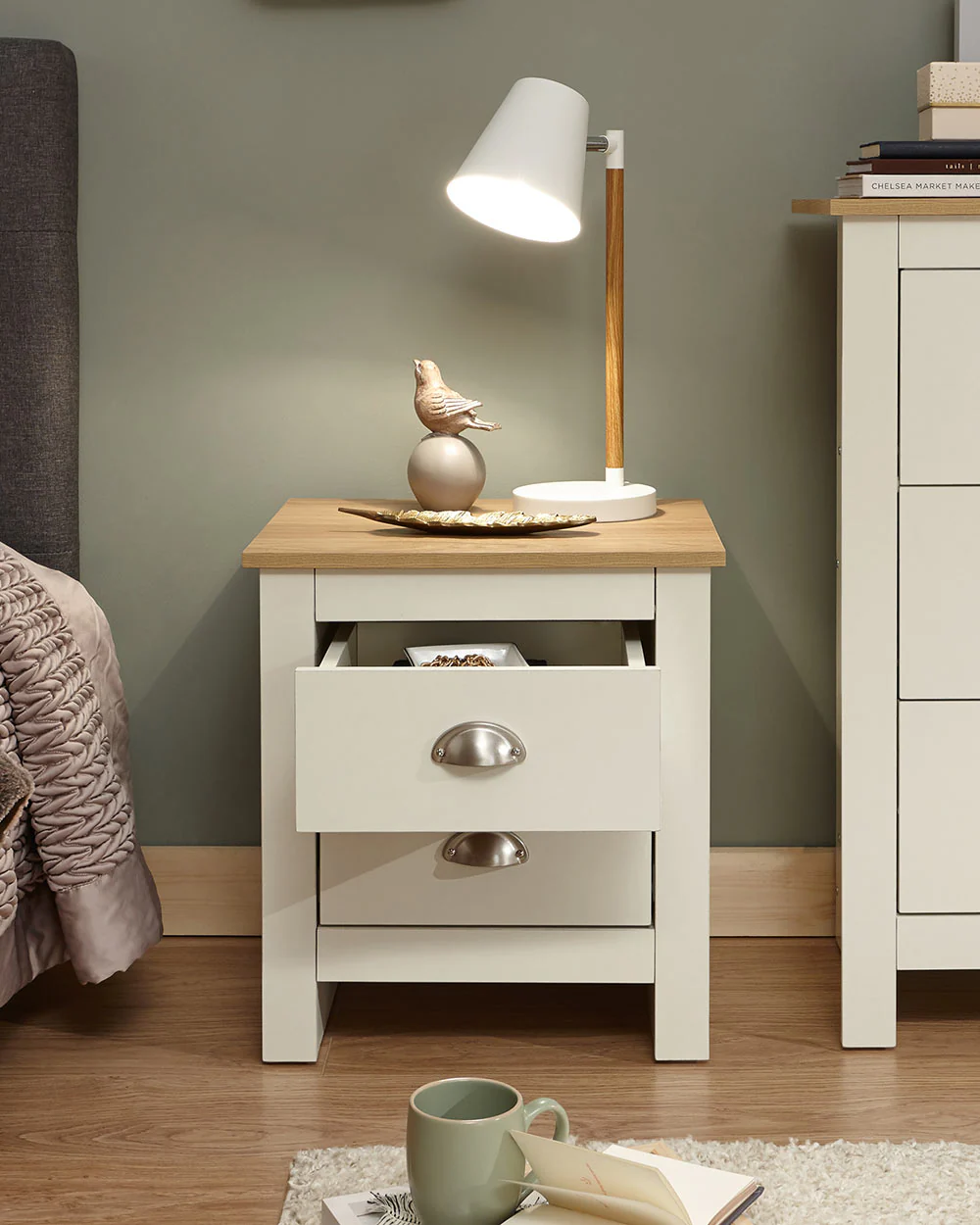 Lancaster 2 Drawer Bedside Table Cream - Image 2