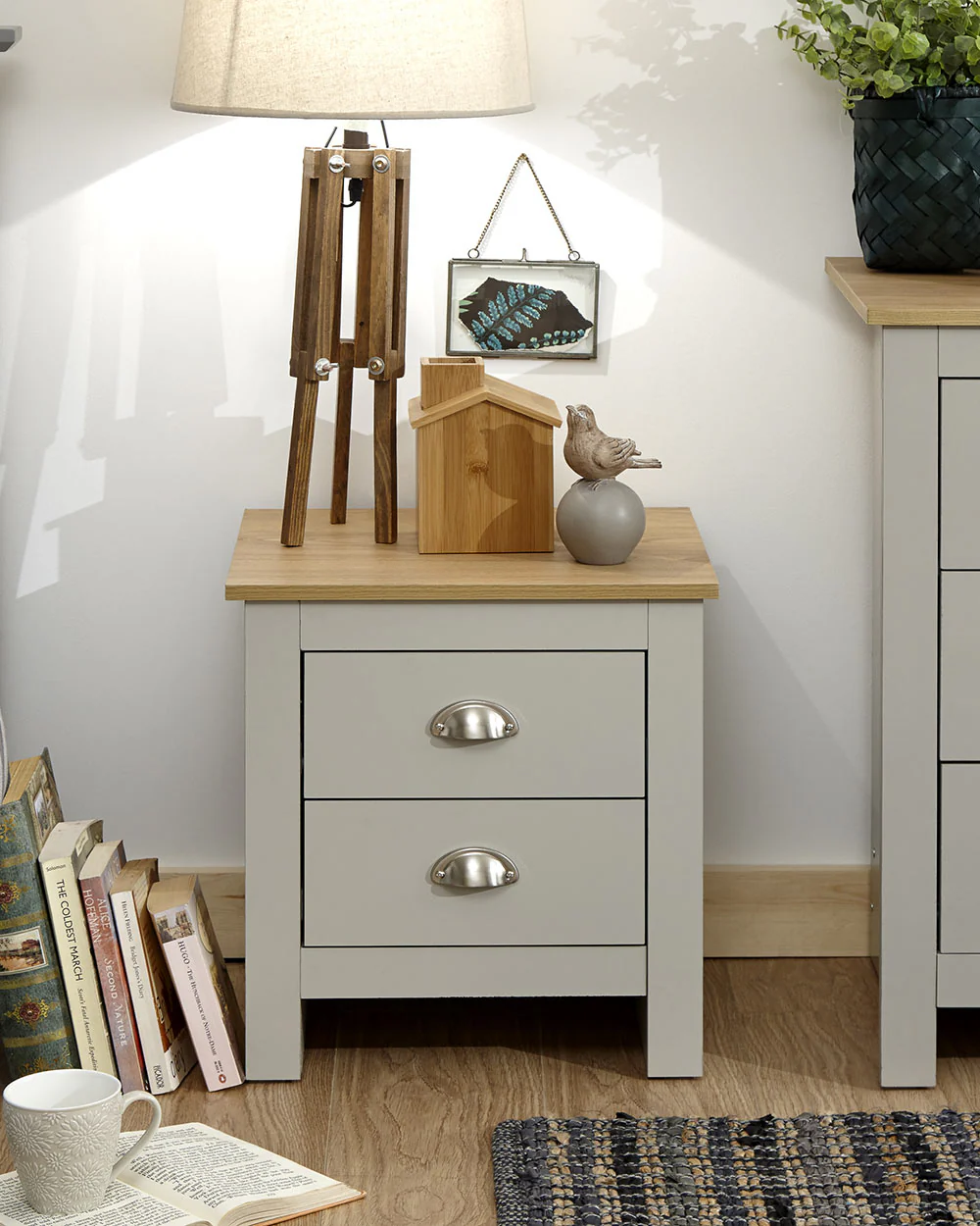 Lancaster 2 Drawer Bedside Table Grey